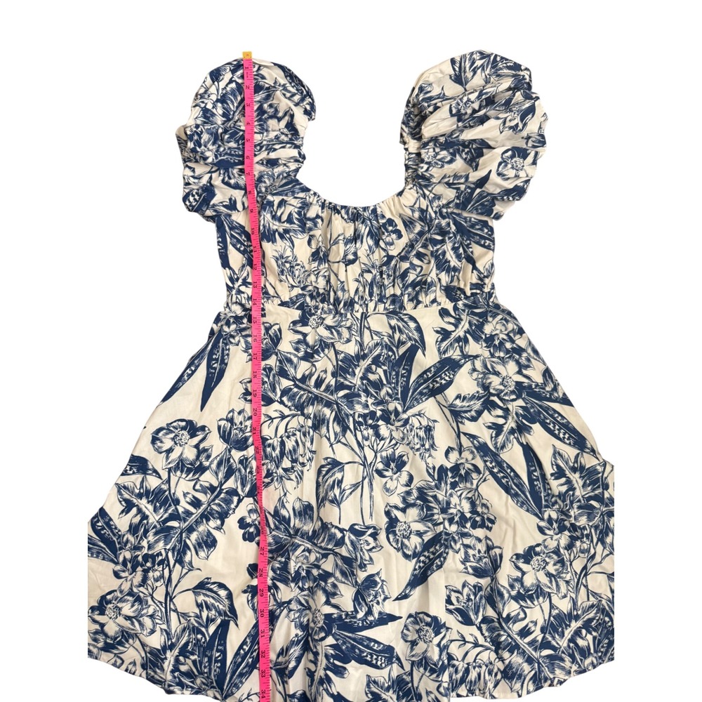 Abercrombie & Fitch Blue White Floral Puff Sleeve Smocked Mini Dress Toile M - Picture 4 of 5